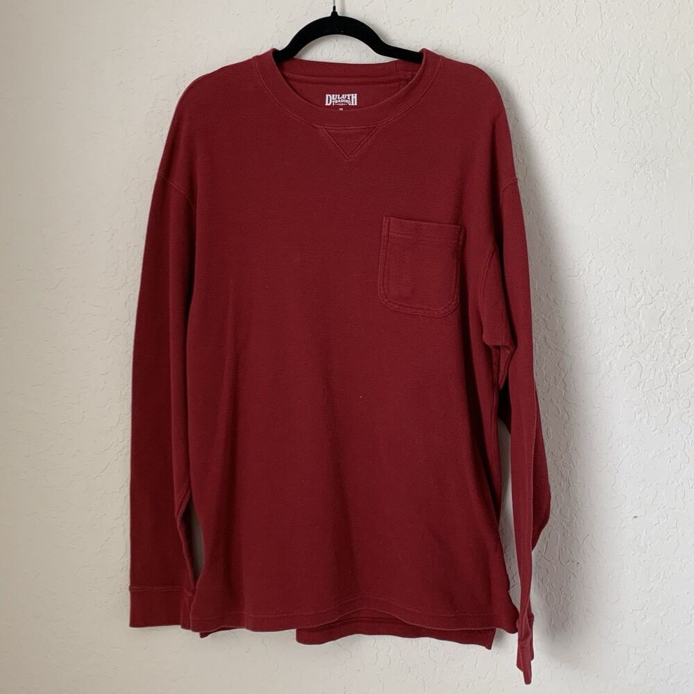Duluth Trading Co Shirt Men M Red Waffle Knit Thermal Long‎ Sleeve Crew Workwear